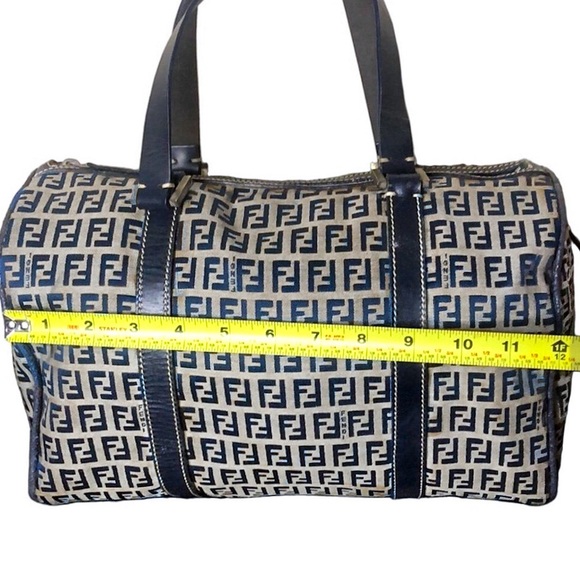 FENDI Zucca Navy Blue Leather Grey Canvas Boston Carry-On Bag Speedy 30 EUC - Picture 15 of 17